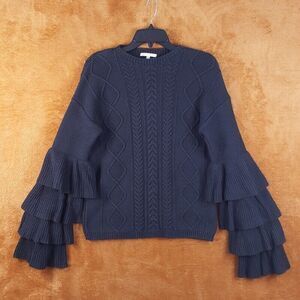 ASILIO Womens Sweater Size 6 Black Pullover Tiered Sleeve Cable Knit Heavyweight